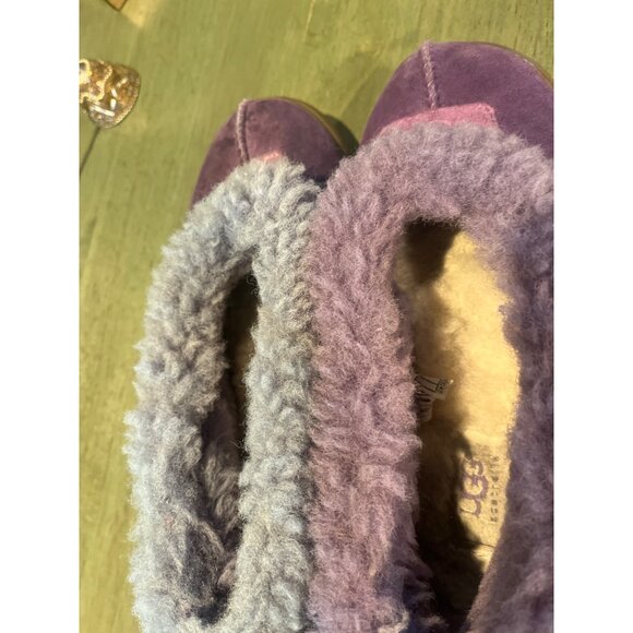 UGG Purple Suede & Sheepskin Slippers With Cozy Two-Tone Fur Trim Womens Size 7 - Picture 5 of 6